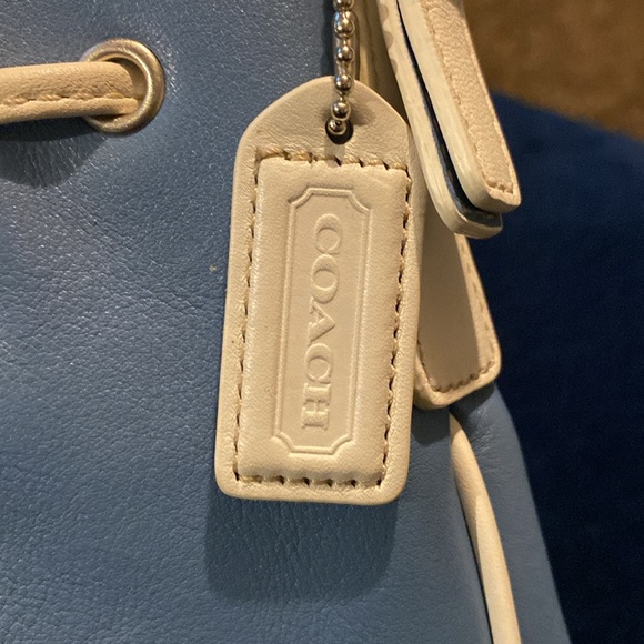 COACH blue & white  leather mini bucket drawstring bucket crossbody shoulder bag - Picture 4 of 7